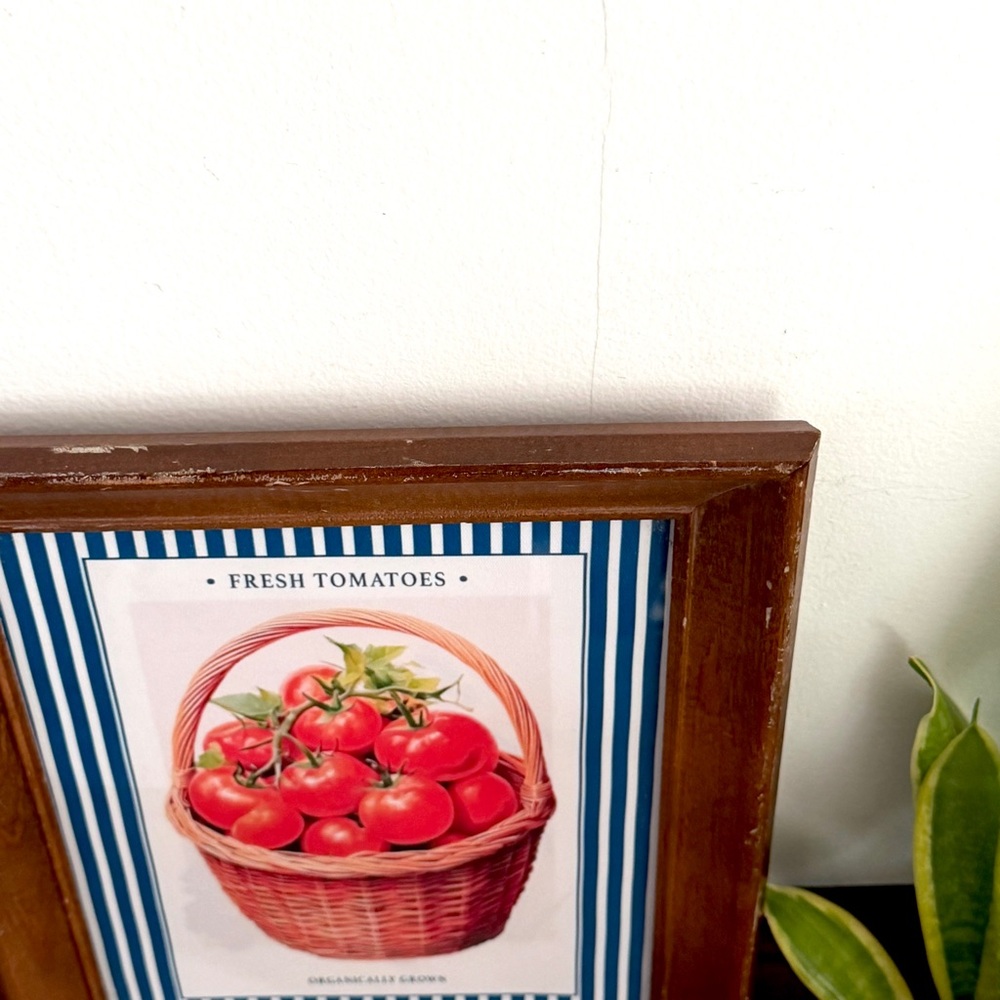 Fresh Tomatoes Canvas Art Print Blue White Stripes Vintage Wood Framed Wall Art - Picture 3 of 9